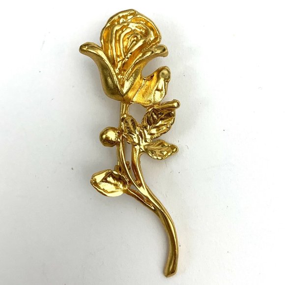 Vintage Jewelry - Vintage Satin Finish Gold Tone Rose Brooch Pin